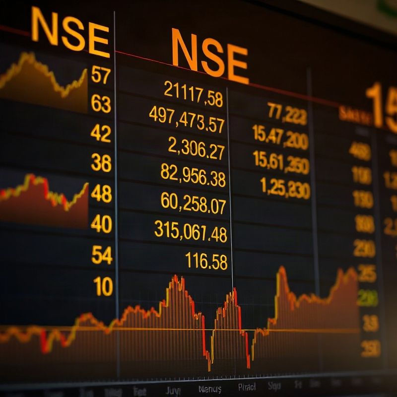 NSE stock ticker data with sector rotation chart in charcoal and gold