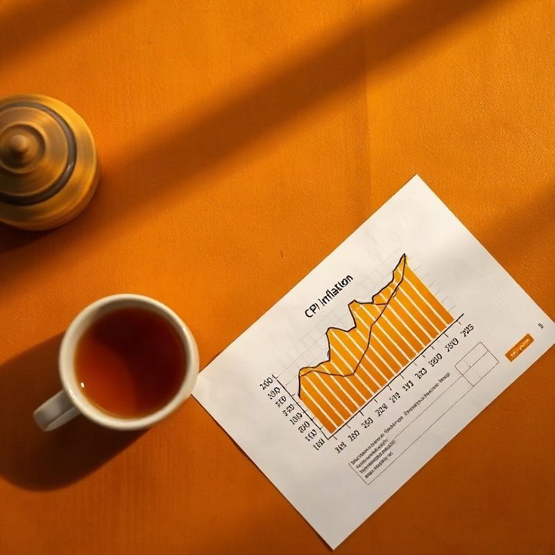 CPI inflation graph on paper with warm charcoal-gold tones