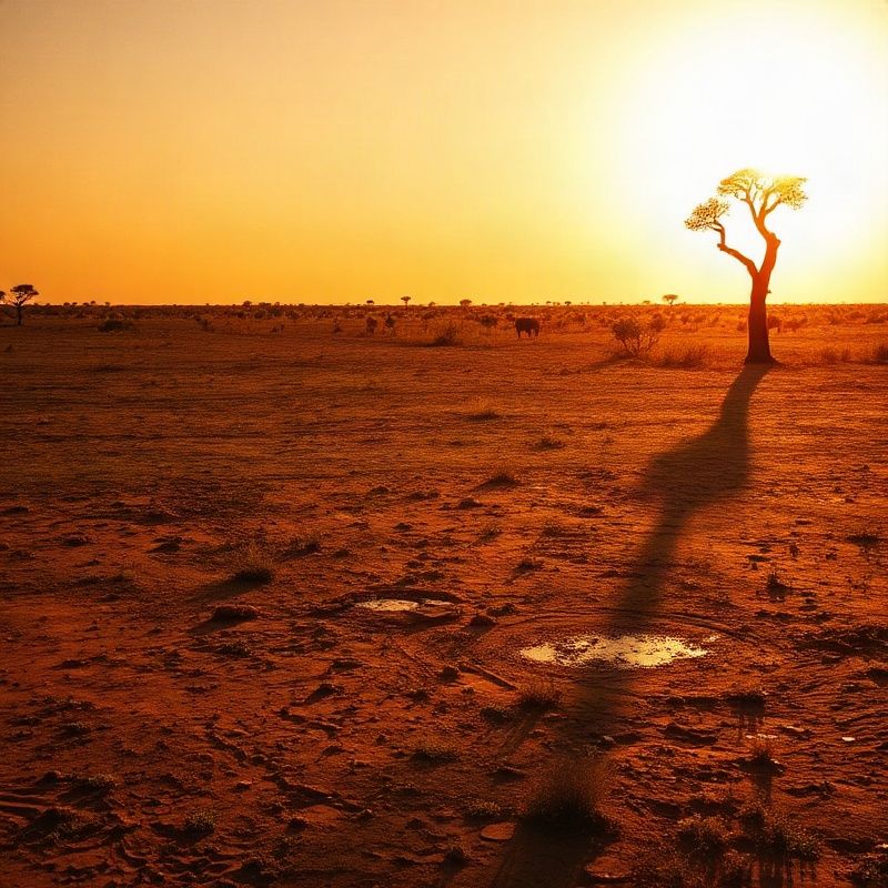 Wide Garissa savanna landscape at golden hour in charcoal and gold tones